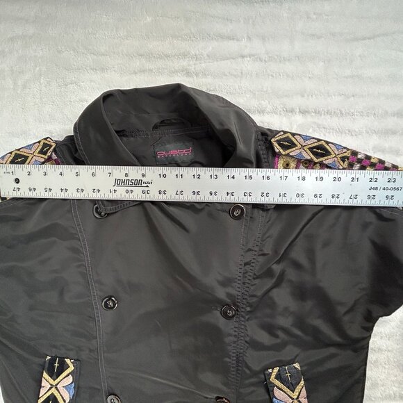 Custo Barcelona Women Black Embroidered Coat Jacket Large Double Breasted Button - Picture 7 of 9